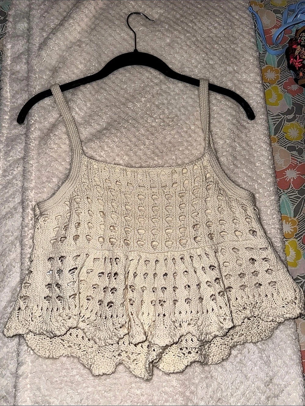 American Eagle AE Crochet Peplum Tank Top Crochet Knit Scalloped Tank Top Size